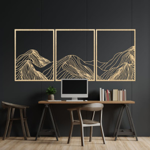 Pictură montană din trei piese - decor modern de perete din lemn pentru camera de zi