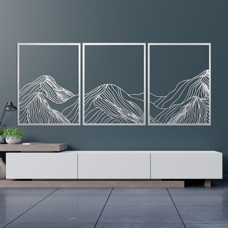 Pictură montană din trei piese - decor modern de perete din lemn pentru camera de zi