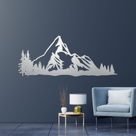 Panoramă montană din lemn pe perete cu o pădure ca decor natural modern