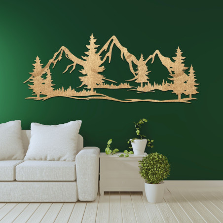 Decorațiune murală din lemn cu munți și păduri puternice