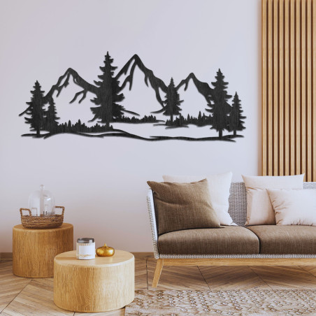 Decorațiune murală din lemn - munți masivi și pădure - MAGNA