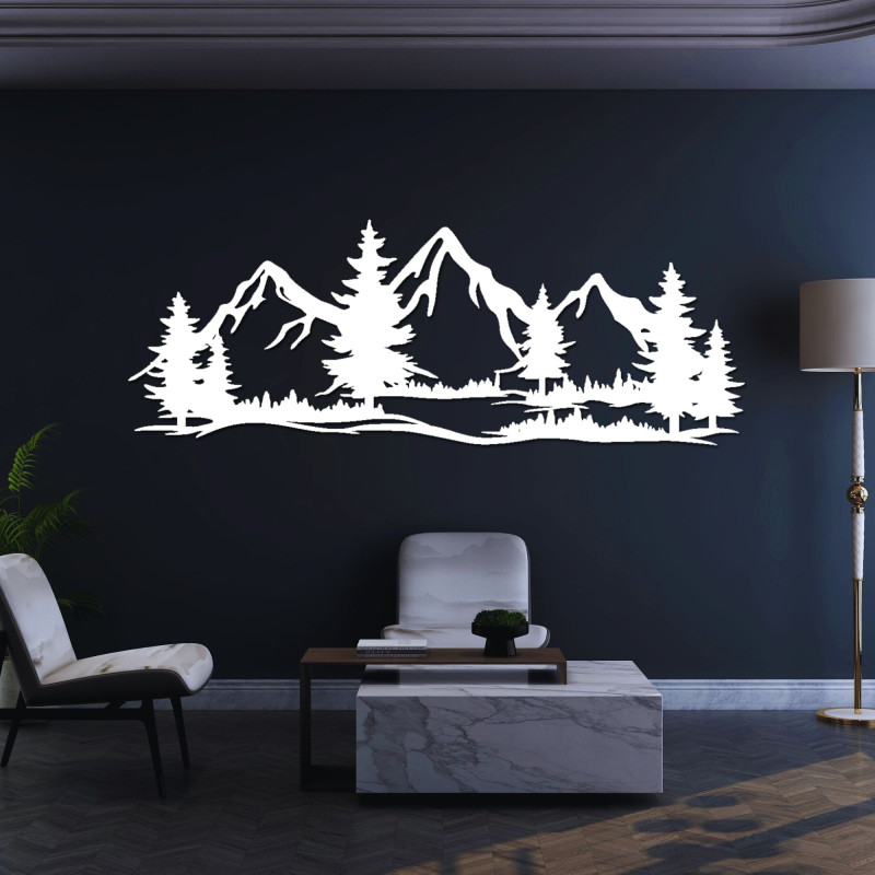 Decorațiune murală din lemn - munți și păduri...