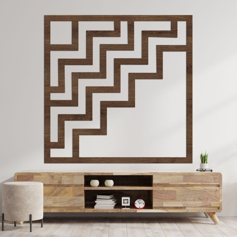 Tablou din lemn cu motiv geometric în culoarea maro pentru living modern