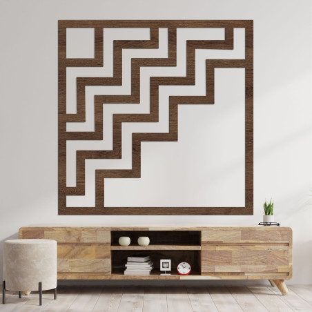 Tablou din lemn cu motiv geometric în culoarea maro pentru living modern