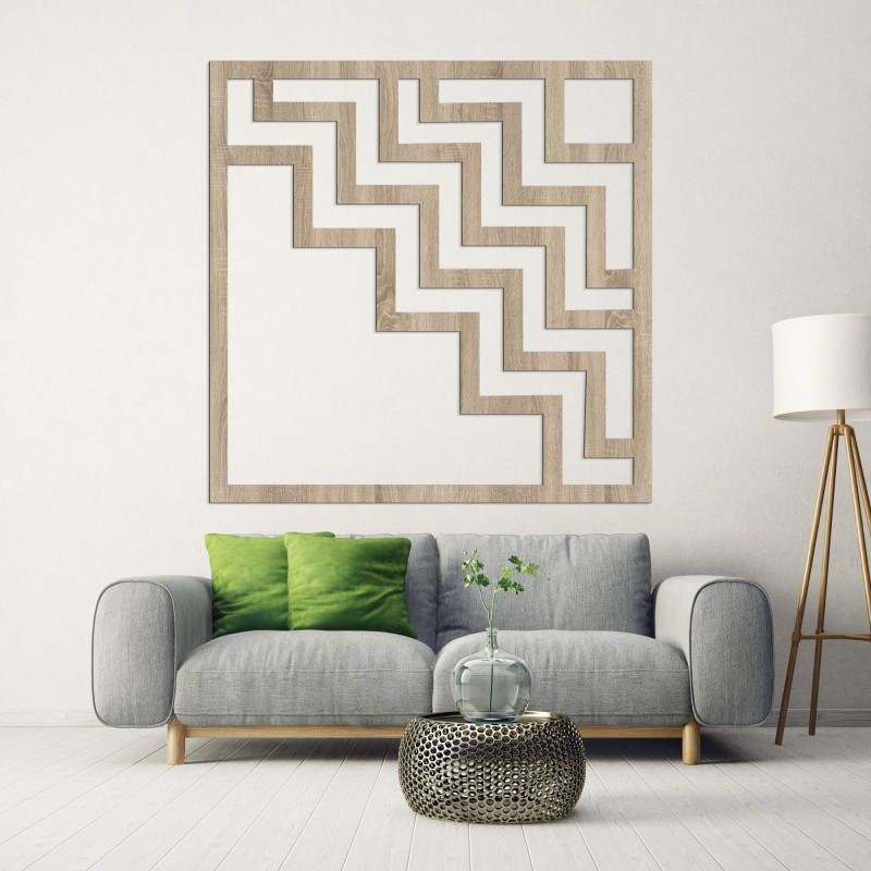 Decorațiune murală geometrică din lemn, decor maro, cu un model abstract modern