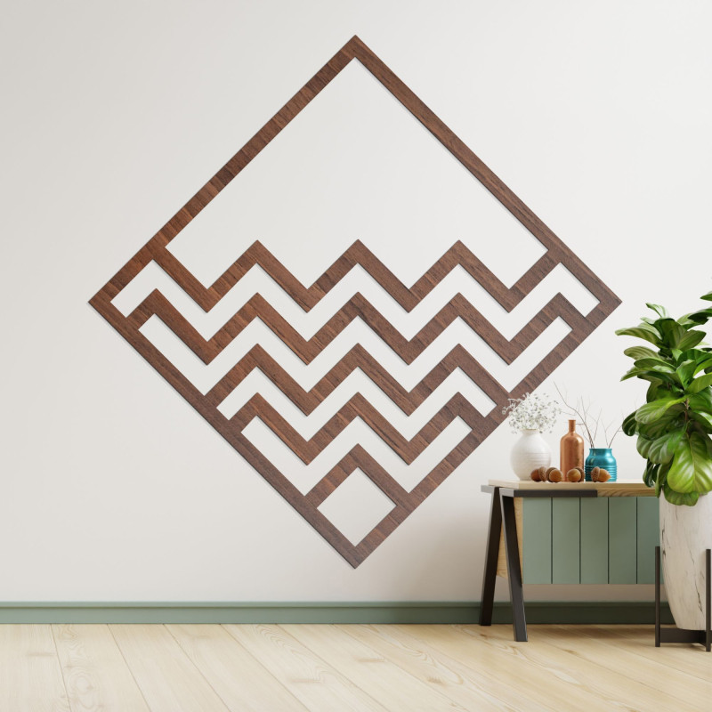 Decorațiune geometrică de perete din lemn, decor maro, cu un model abstract modern