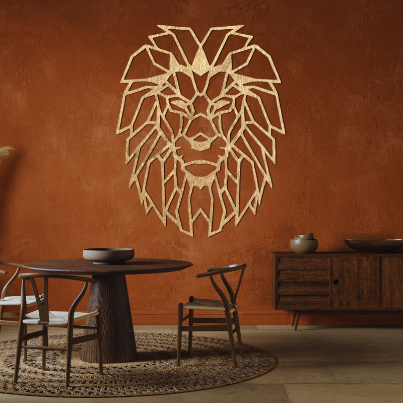 Decorațiune murală geometrică din lemn cu siluetă de leu - LEONIS