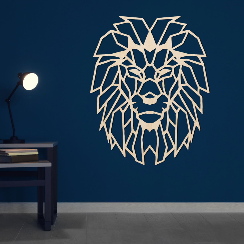 Decorațiune murală geometrică din lemn cu siluetă de leu - LEONIS
