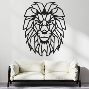 Pictură murală geometrică din lemn cu cap de leu - LEONART