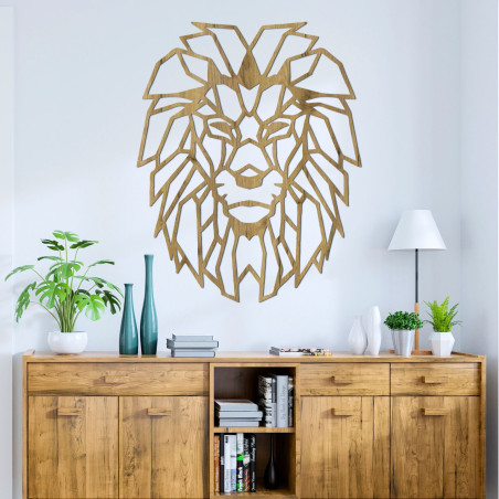 Pictură murală geometrică din lemn cu cap de leu - LEONART