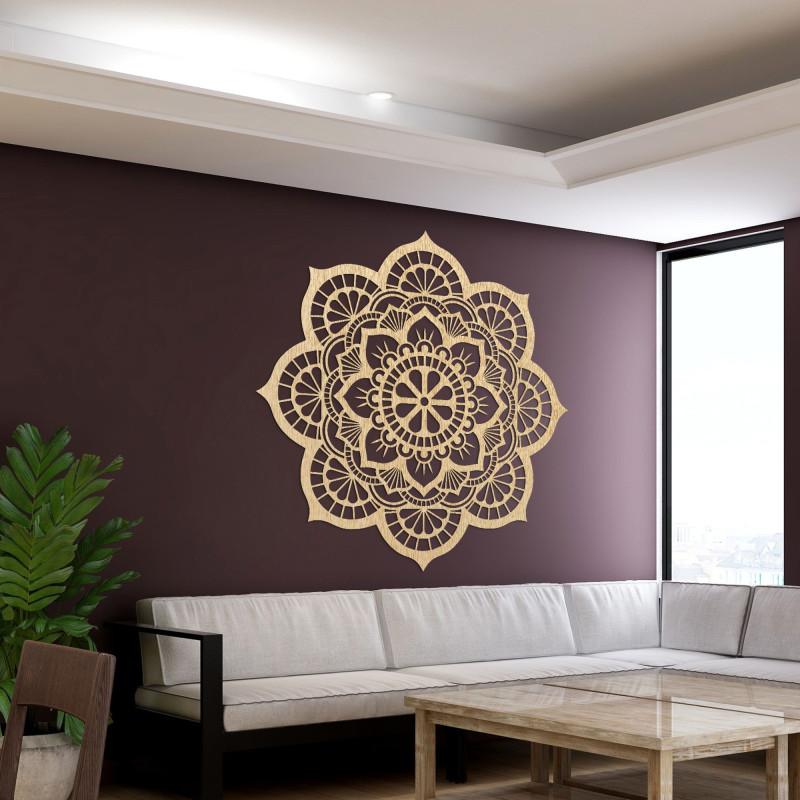 Decorațiune murală din lemn cu simbolismul mandalei, floare de lotus - MYSTICA