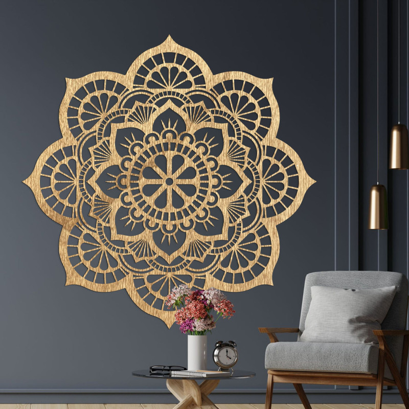 Decorațiune murală din lemn cu simbolismul mandalei, floare de lotus - MYSTICA