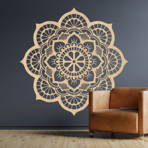 Pictură murală din lemn cu mandală și motiv de floare de lotus - LOTOIS 2