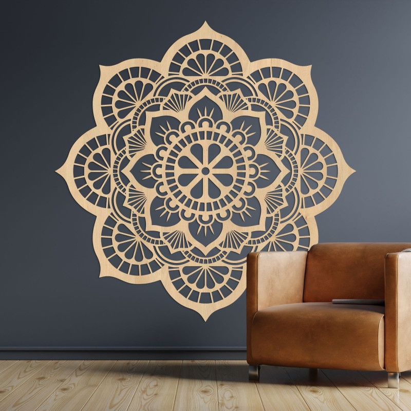 Pictura murală din lemn cu motiv mandala floare de lotus - LOTOIS