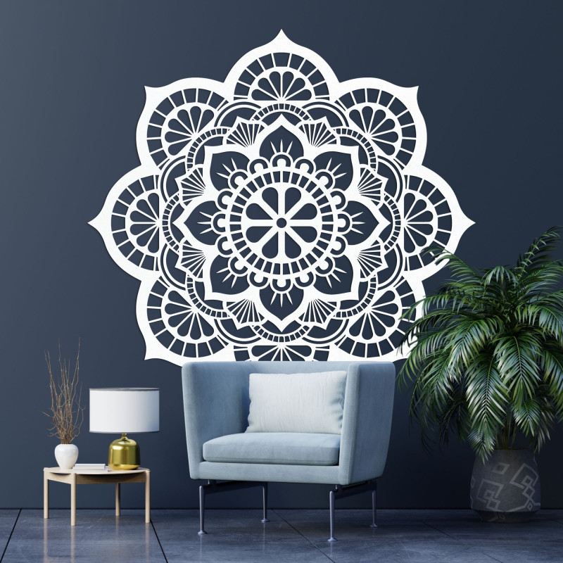 Pictură murală din lemn cu mandală și motiv de floare de lotus - LOTOIS