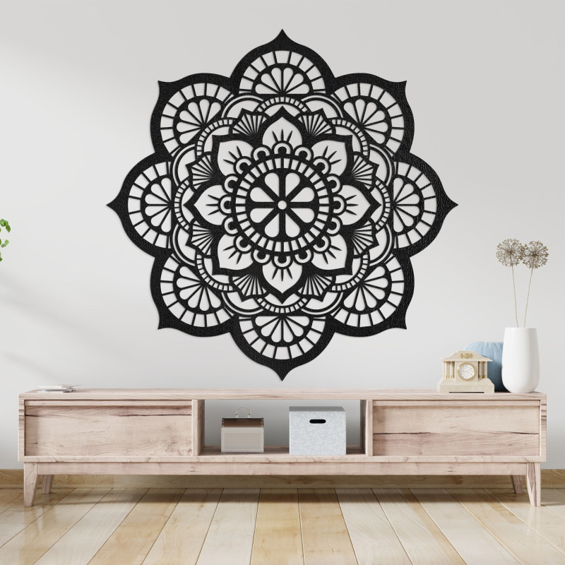 Pictură murală din lemn cu mandală și motiv de floare de lotus - LOTOIS