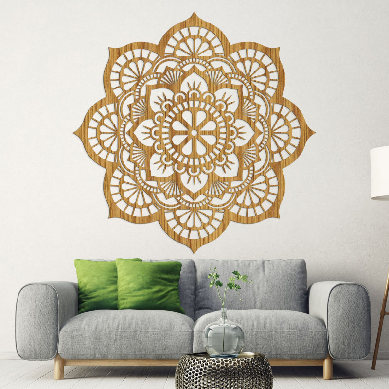 Pictură murală din lemn cu mandală și motiv de floare de lotus - LOTOIS