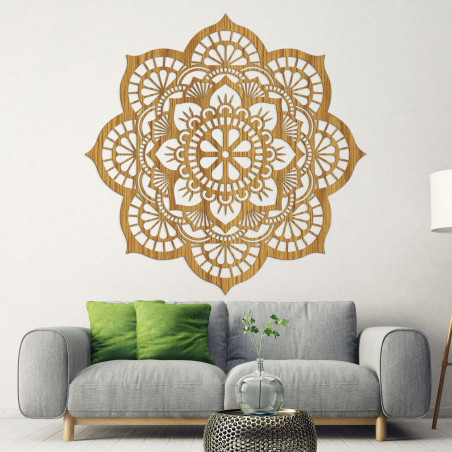 Pictură murală din lemn cu mandală și motiv de floare de lotus - LOTOIS