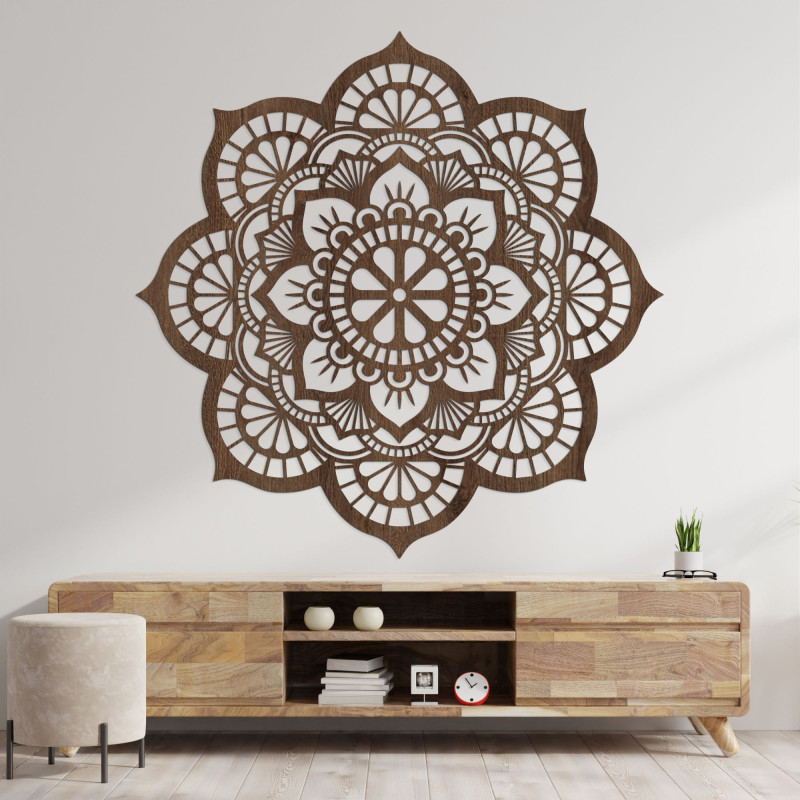 Pictură murală din lemn cu mandală și motiv de floare de lotus - LOTOIS