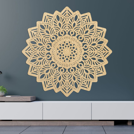 Mandala decor de perete din lemn sculptat cu soare - SOLIS