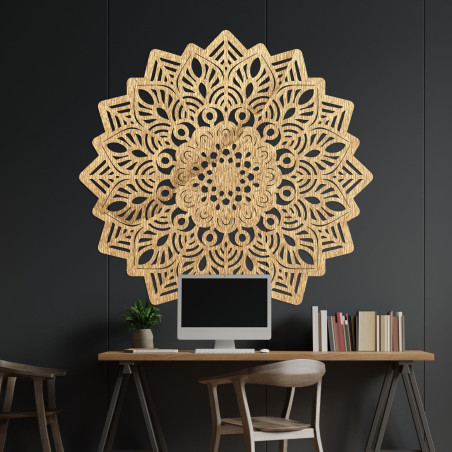 Decor de perete din lemn sculptat mandala soare - SOLIS