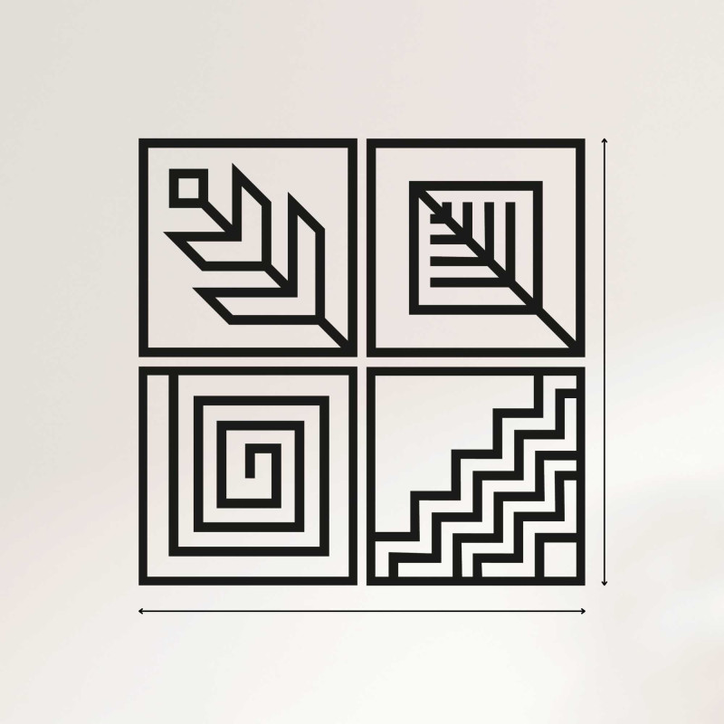 Tablou de perete din lemn, 4 piese, geometrie