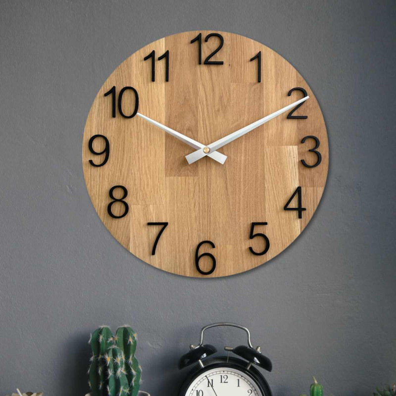 Ceas de perete din stejar masiv - design minimalist UNITA
