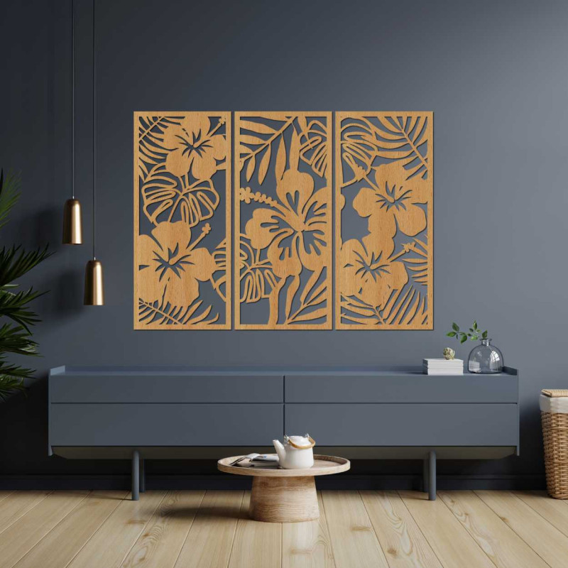 Tablou din lemn cu flori tropicale - UBRALA