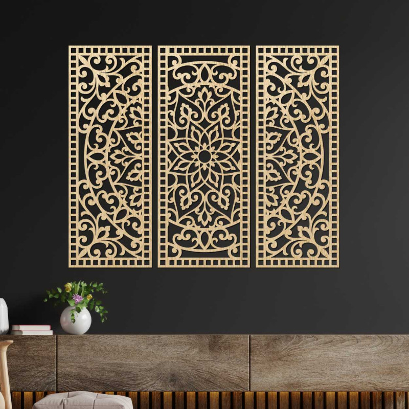 Decor de perete din trei piese panou mandala - AURELIA