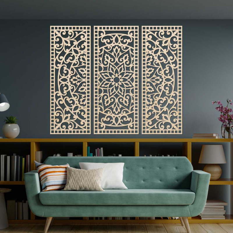 Decor de perete din trei piese panou mandala - AURELIA