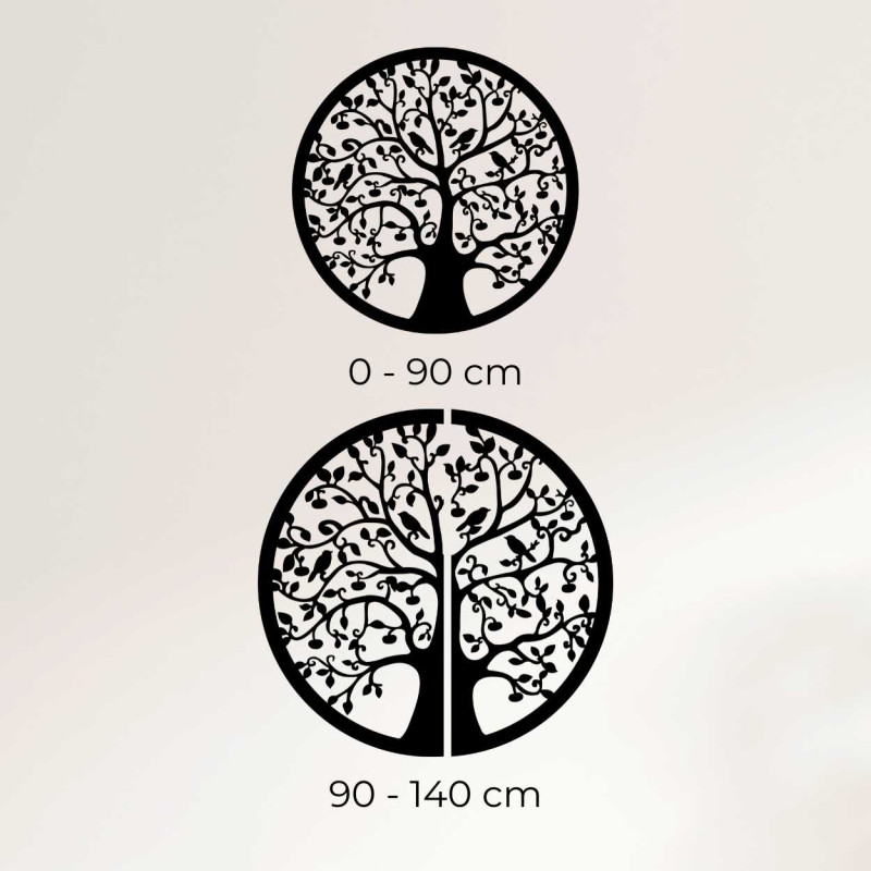 Decorațiune de perete rotundă Copacul Vieții, cu finisaj stejar maro închis.