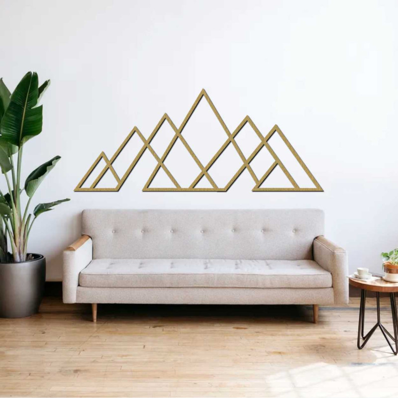 Pictură geometrică cu munte - decor mural din lemn în stil modern pentru iubitorii de natură și minimalism.