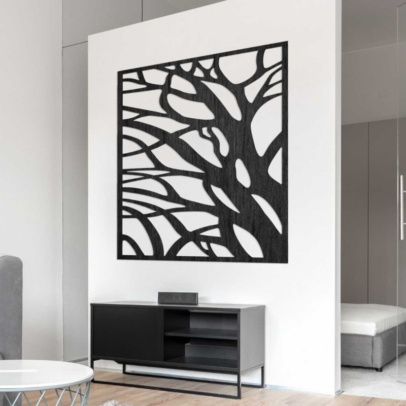 Decorațiune murală din lemn cu motiv abstract de copaci și rădăcini