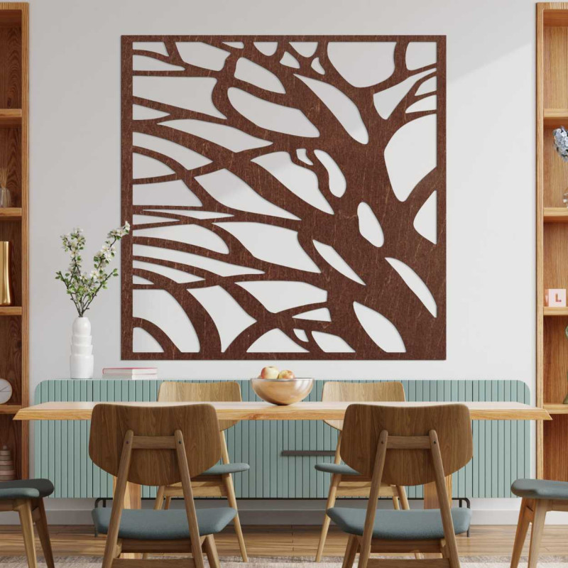 Decorațiune murală din lemn cu motiv abstract de copaci și rădăcini