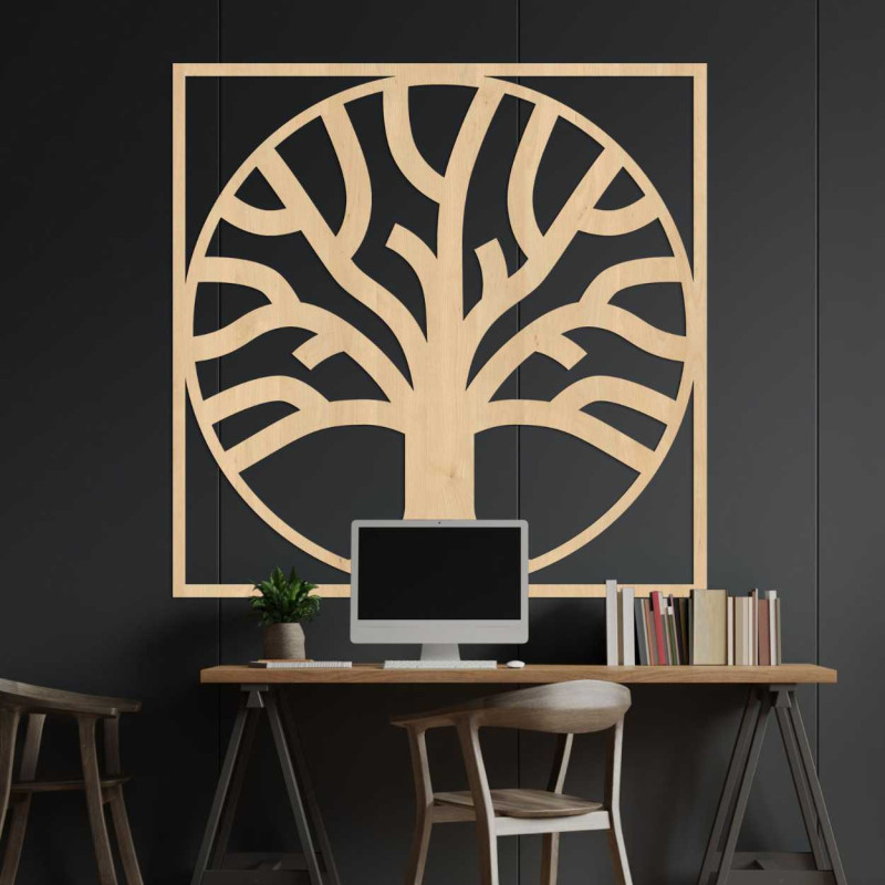 Decorațiune din lemn natural cu un design armonios de copac și înrădăcinare.