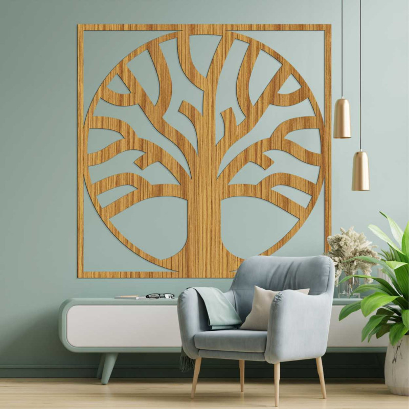 Decorațiune din lemn natural cu un design armonios de copac și înrădăcinare.