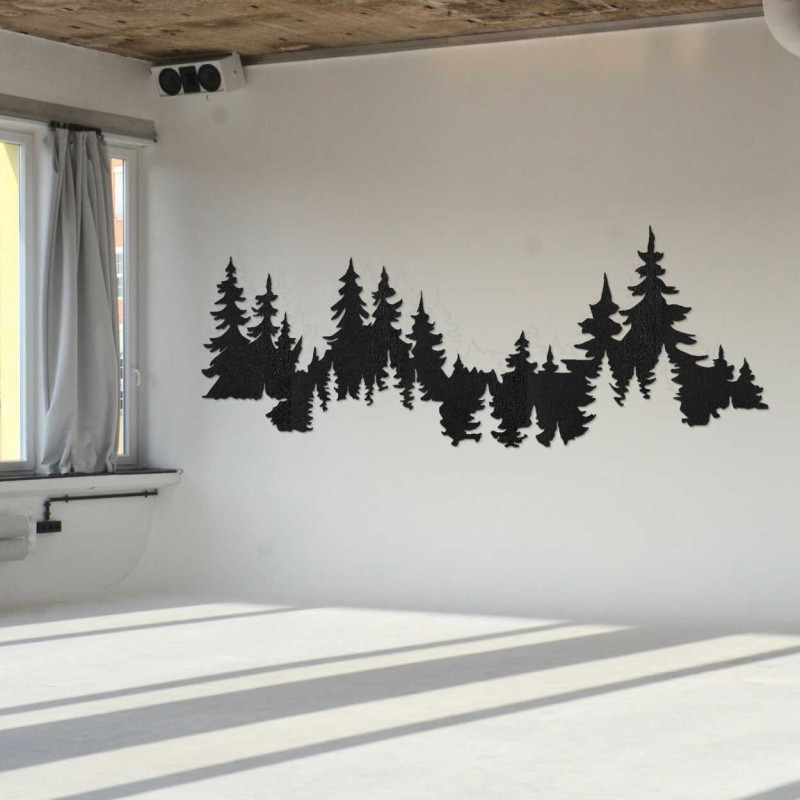 Un spațiu modern cu decor din lemn natural în formă de copaci.