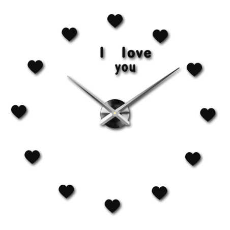 Un ceas de perete unic, cu motiv în formă de inimă și un text romantic care domină întregul design. Un ceas de perete unic, cu motiv în formă de inimă și un text romantic care domină întregul design.
