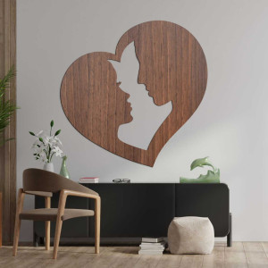 Decorațiune care înfățișează silueta unui bărbat și a unei femei în profil, închise într-o singură inimă.