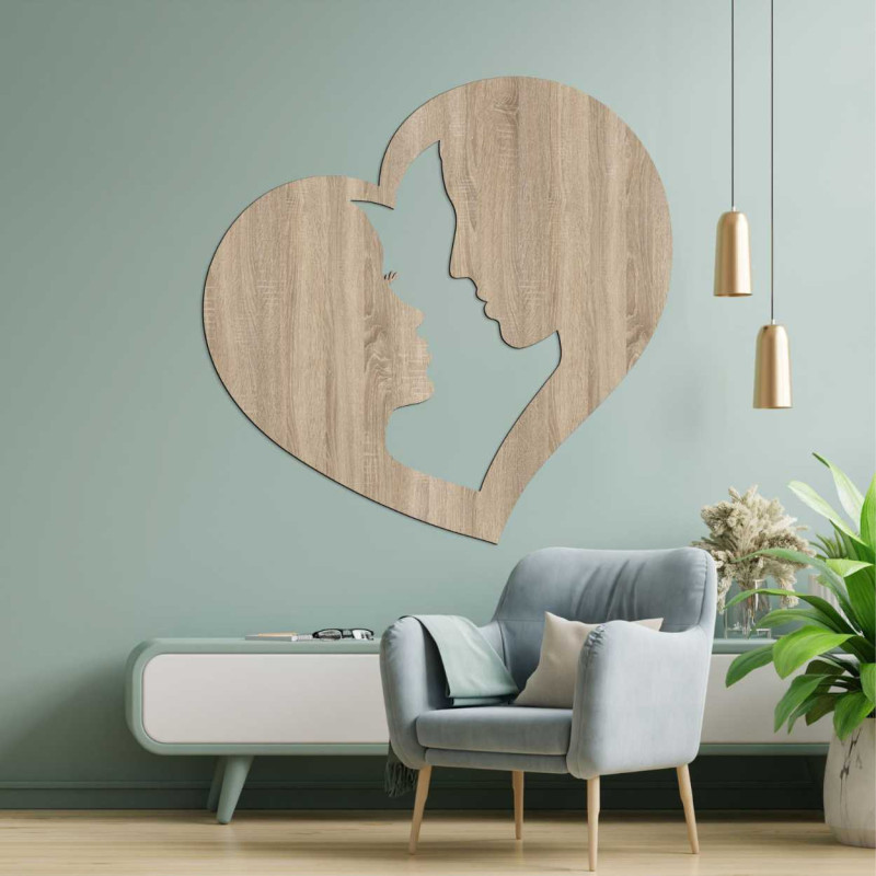Decorațiune care înfățișează silueta unui bărbat și a unei femei în profil, închise într-o singură inimă.