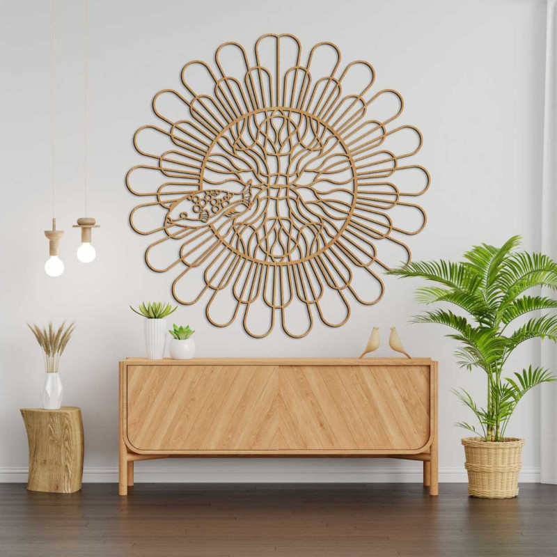 Decorațiune murală modernă cu curbe delicate și un design abstract central.