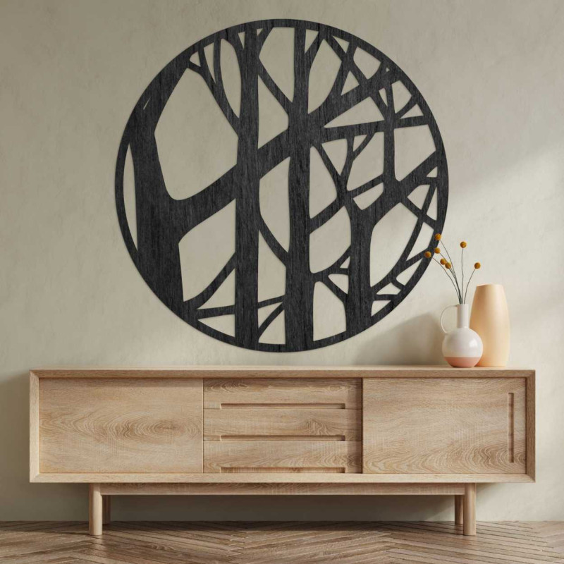 Vedere de aproape a modelului de copac din lemn în design circular