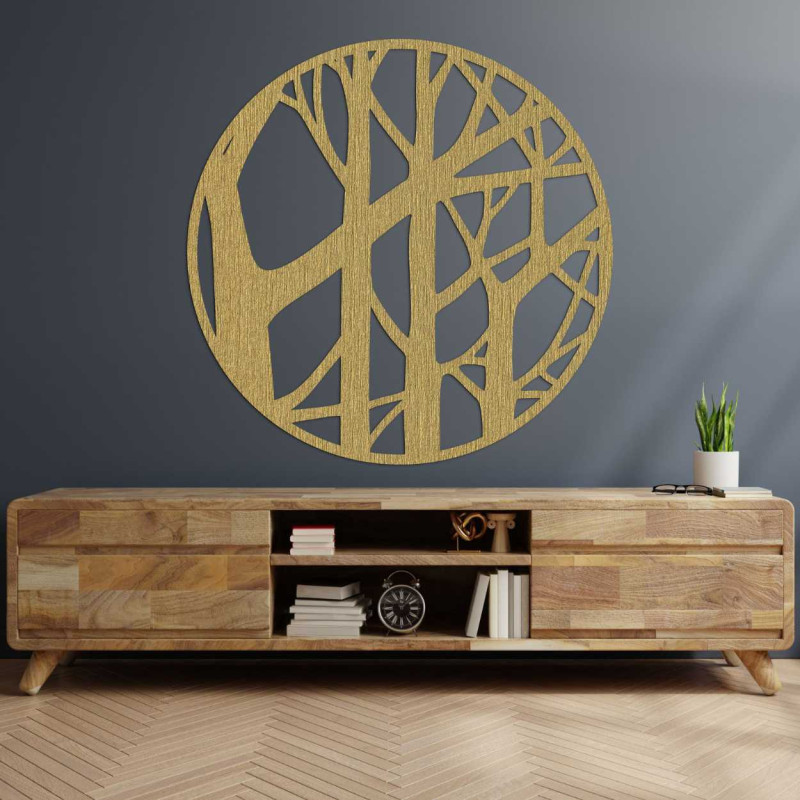 Vedere de aproape a modelului de copac din lemn în design circular