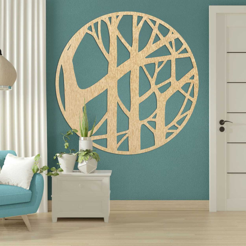 Vedere de aproape a modelului de copac din lemn în design circular