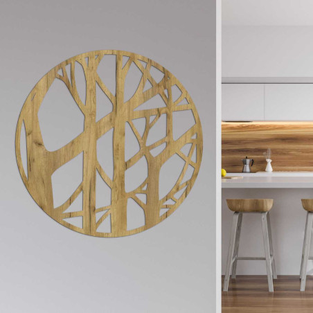 Decor minimalist cu ramuri într-o ramă circulară din lemn
