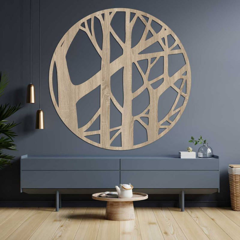 Decor minimalist cu ramuri într-o ramă circulară din lemn