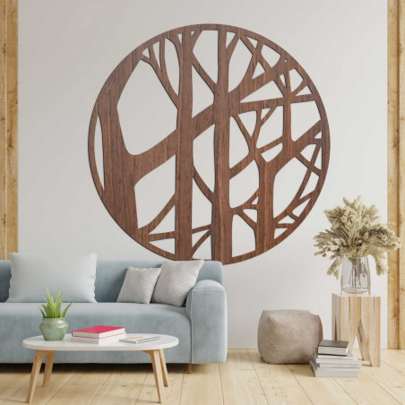 Decor minimalist cu ramuri într-o ramă circulară din lemn