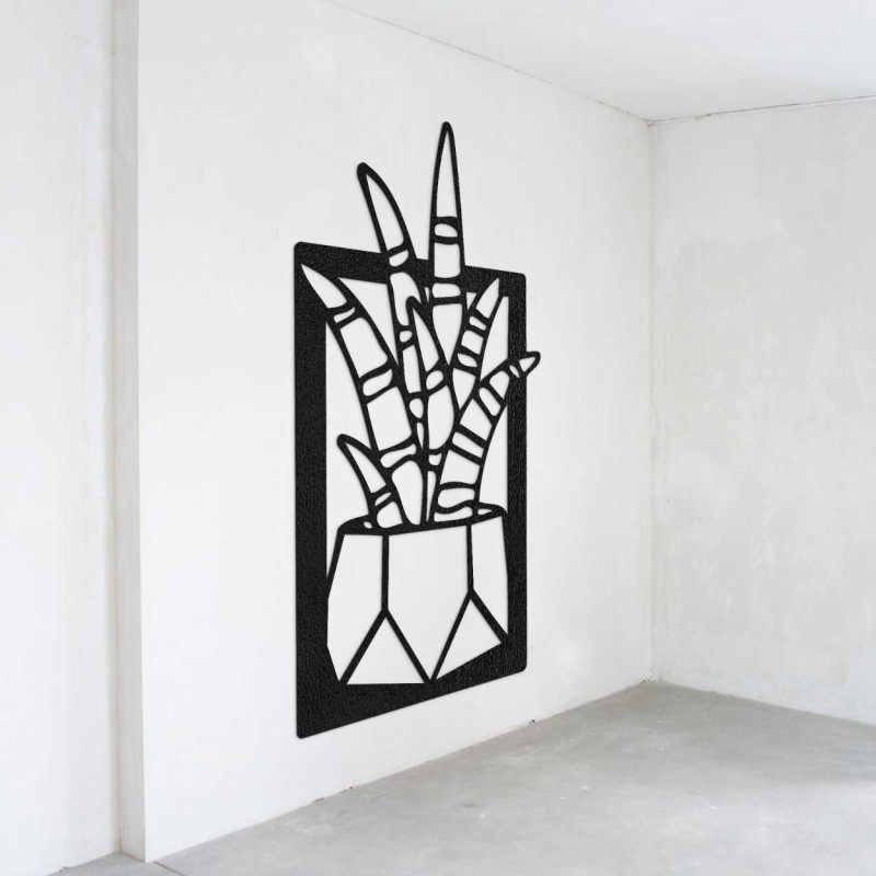 Decorațiune murală din lemn cu patru motive de suculente și cactuși în ghivece