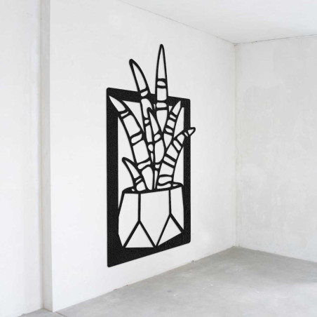 Decorațiune murală din lemn cu motiv de plante naturale și ghivece de flori