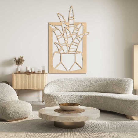 Decor rustic din lemn cu motive subtile de plante de apartament